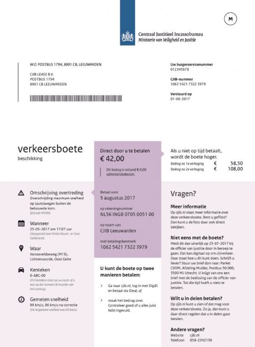 Vernieuwde verkeersboete vanaf 11 juli, zo ziet hij er uit. InfoLeek