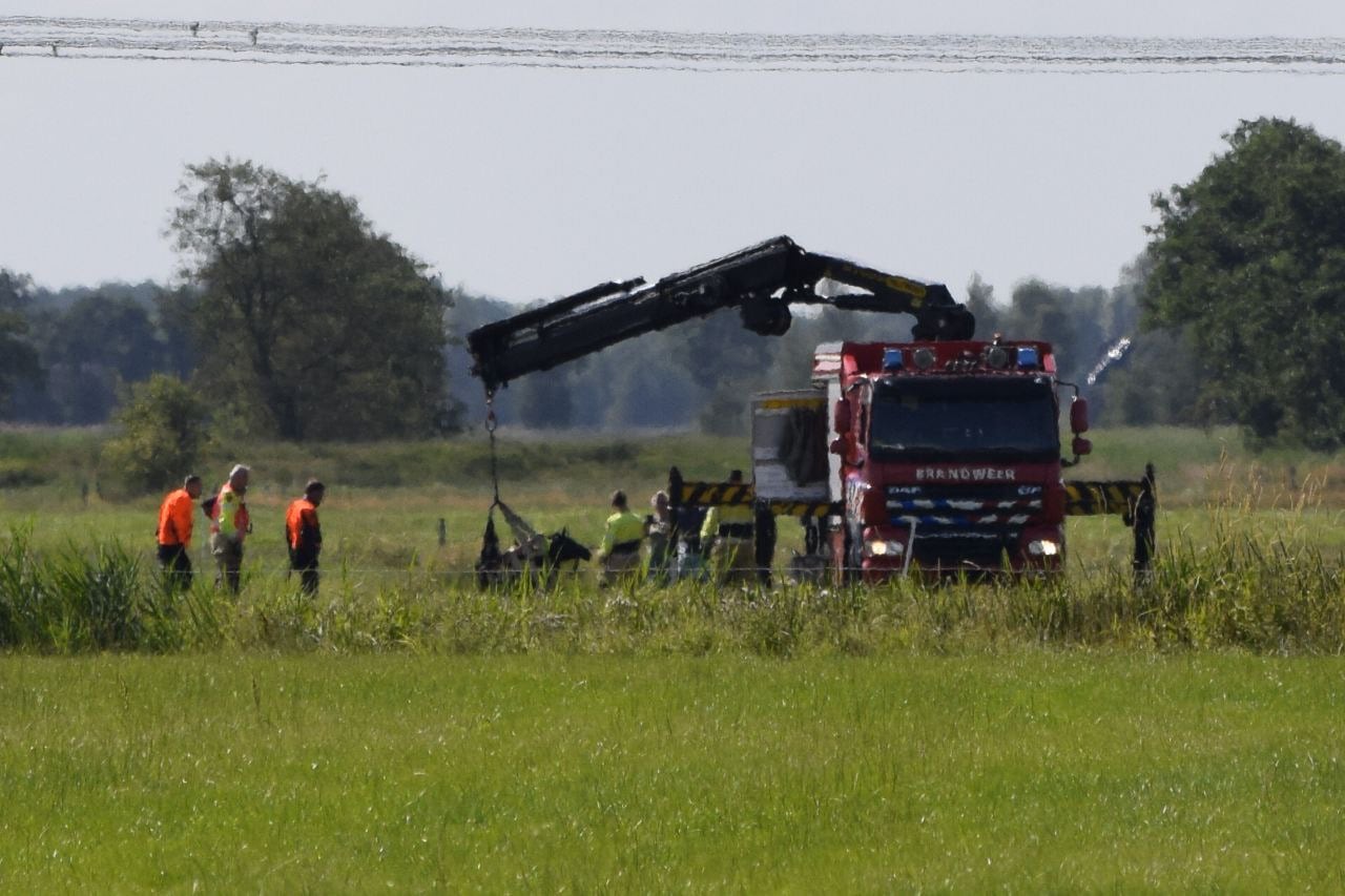 Brandweer Leek en Groningen redden paard uit sloot in Midwolde