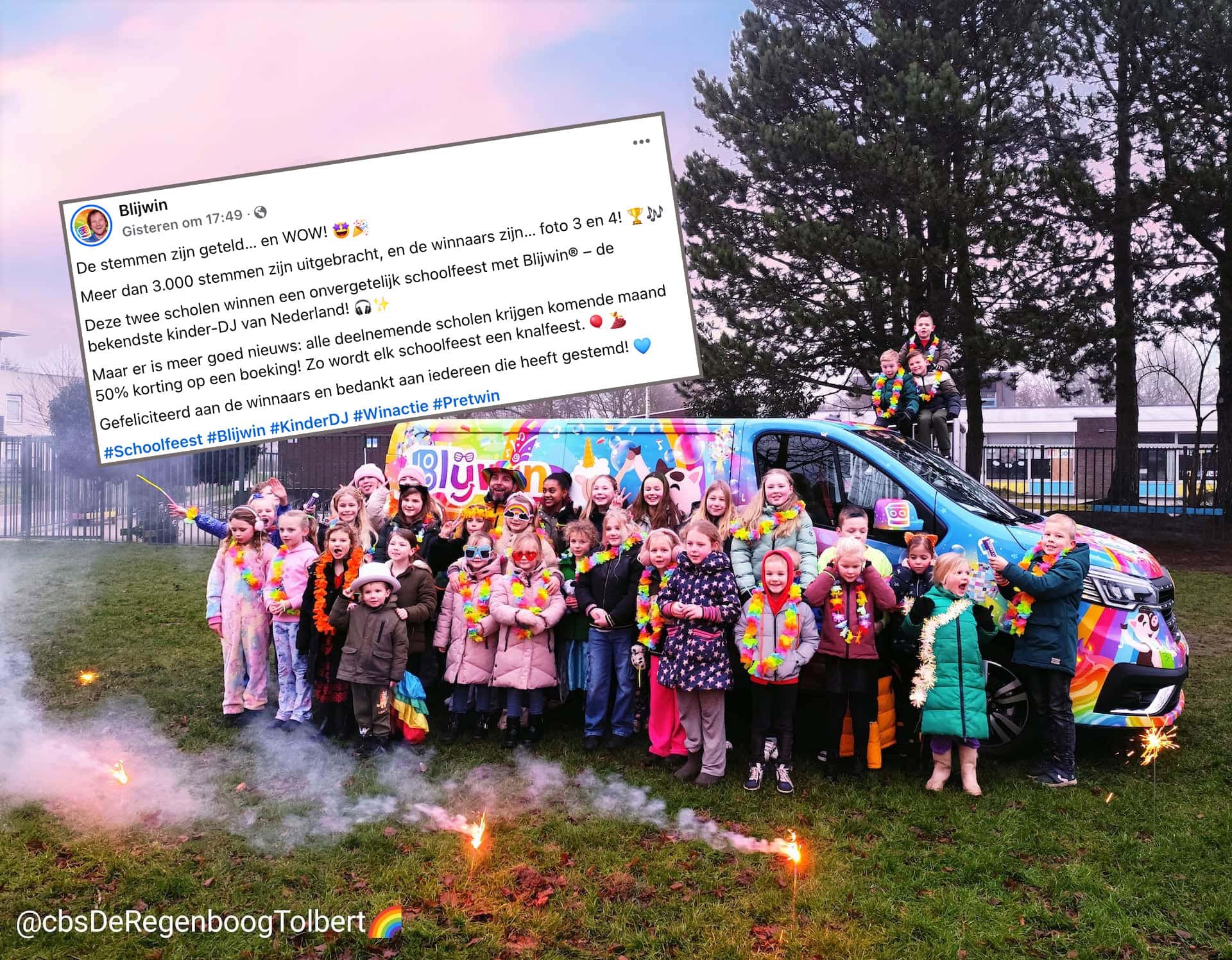 Het is gelukt! CBS De Regenboog in Tolbert winnaar Schoolfeest van DJBlijwin