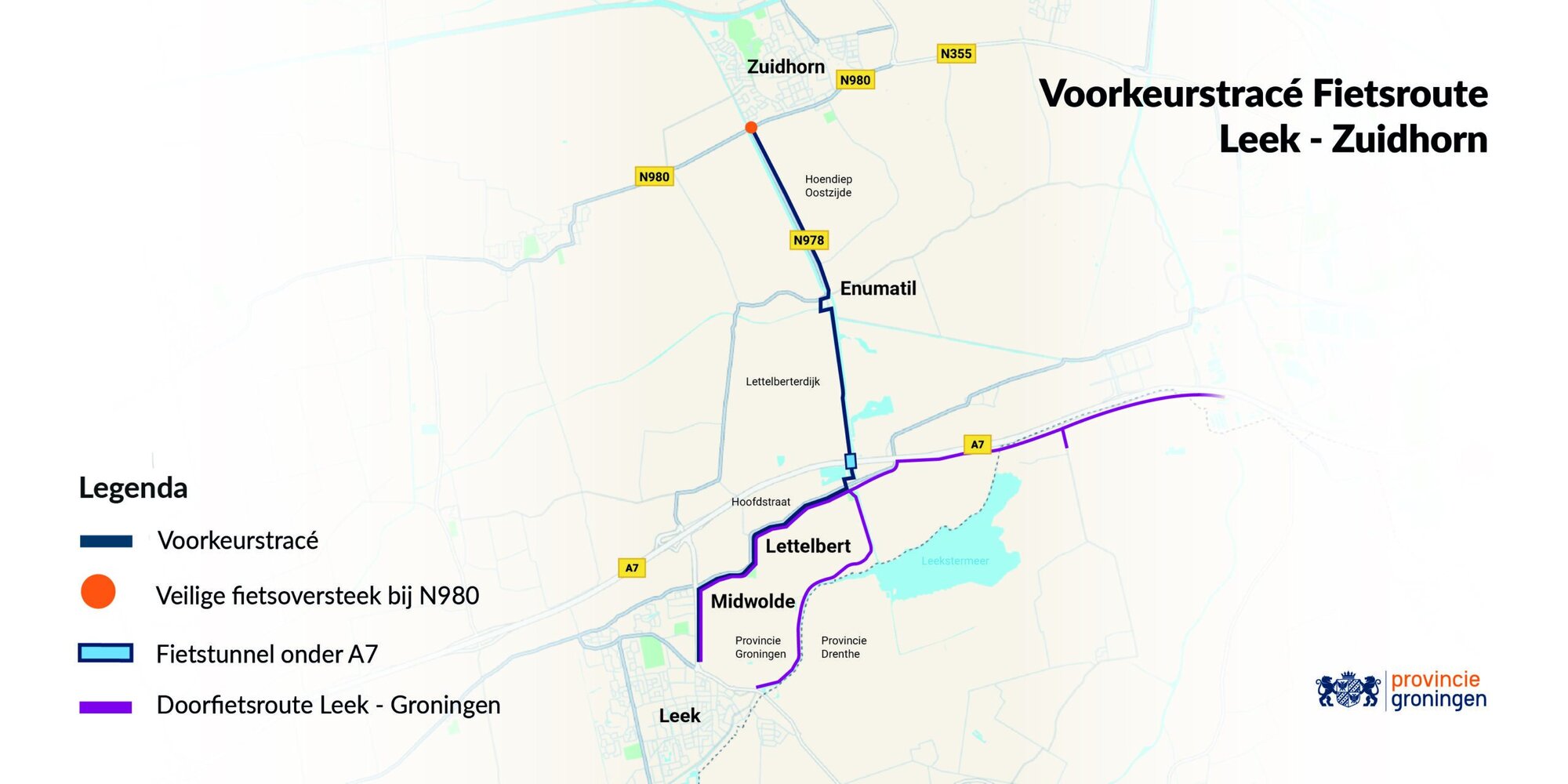 Voorkeurstracé voor nieuwe fietsroute Leek-Zuidhorn is bekend
