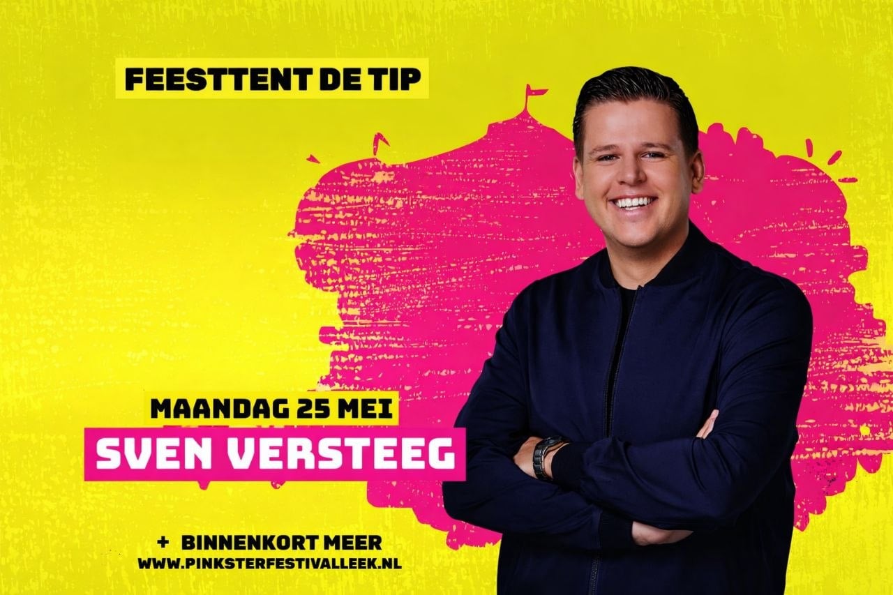 Sven Versteeg naar feesttent De Tip tijdens Pinksterfestival Leek