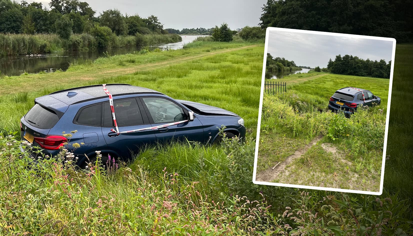 Automobilist rijdt op fietspad nabij Leekstermeer rechtdoor over een sloot een weiland in en laat vo