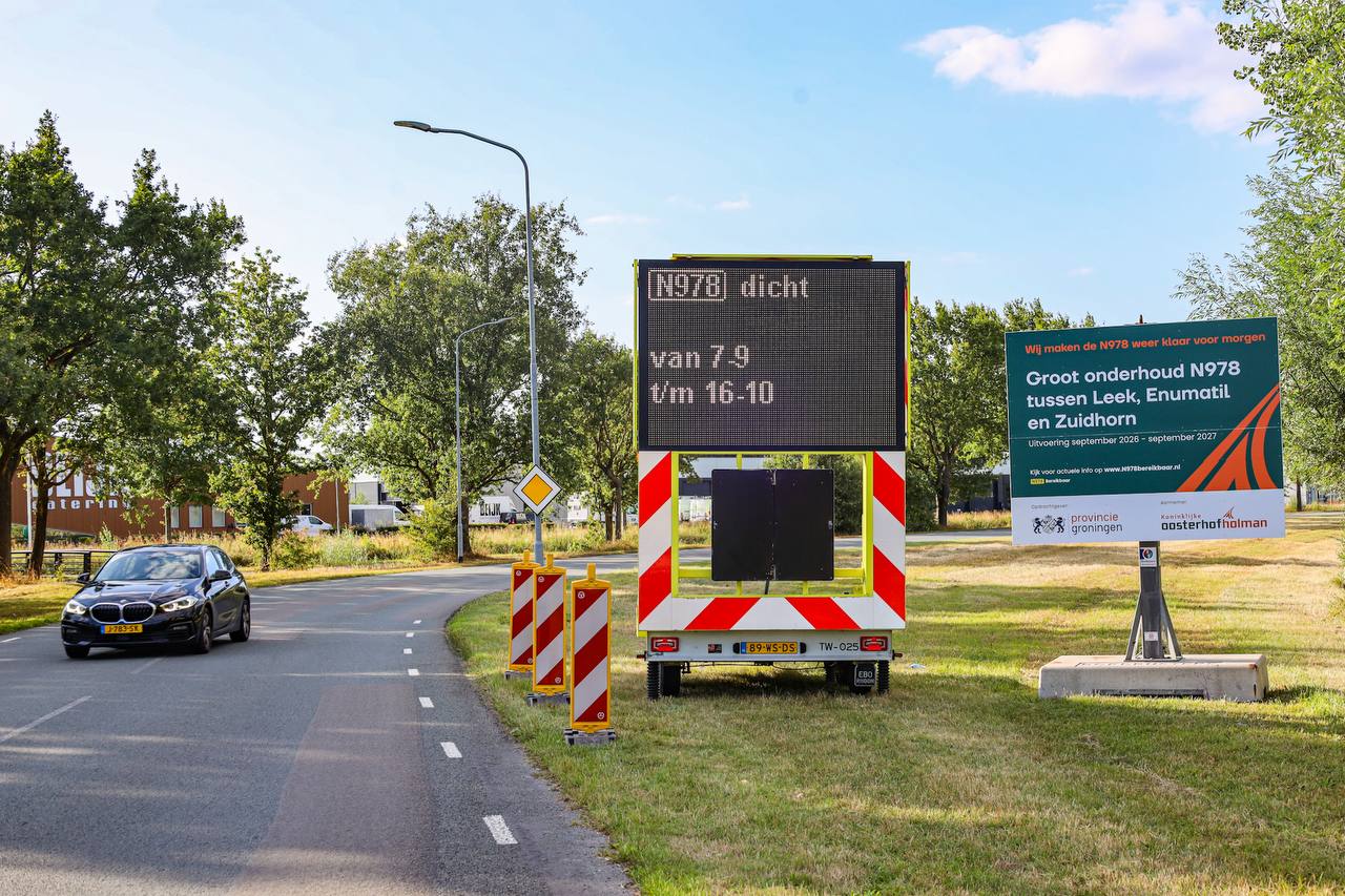N978 tussen Leek en Enumatil vanaf september afgesloten vanwege groot onderhoud